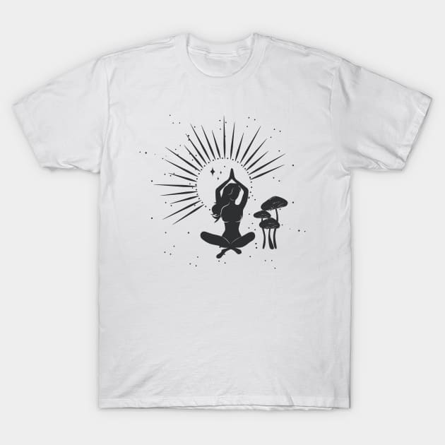 Sitting Mushroom Goddess T-Shirt by studioaartanddesign